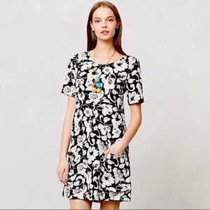 Anthropologie Maeve Zola Artsy Bucket Pockets Shift Tunic Floral Dress 8
